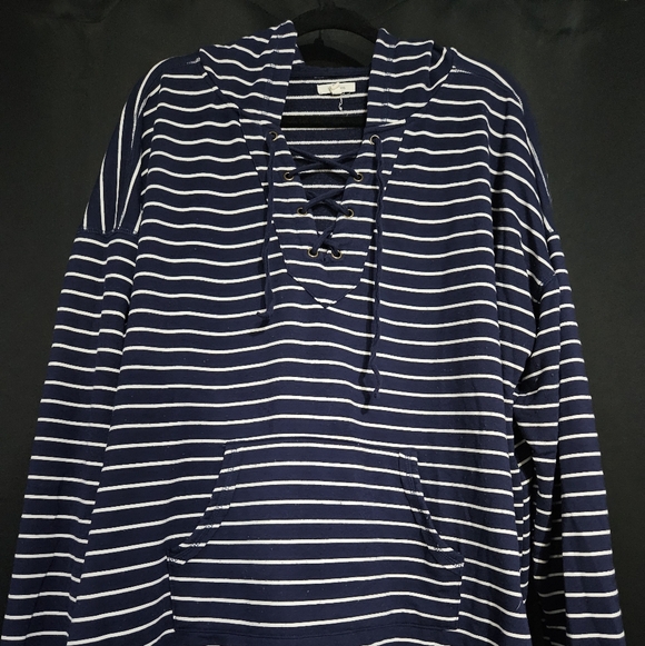Maurices Tops - Maurices Navy and White Striped Women's Hooded Sweatshirt 3X